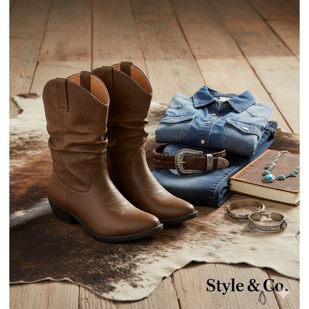 Style & Co. Chestnut Brown Western-Inspired Ankle Boots
